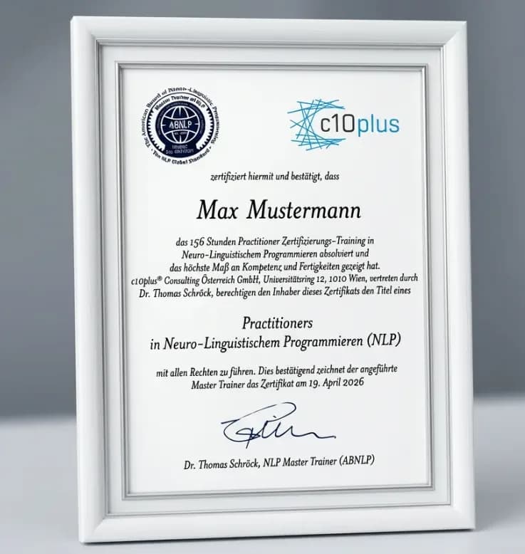 c10plus NLP-Practitioner-Zertifikat von Dr. Thomas Schröck